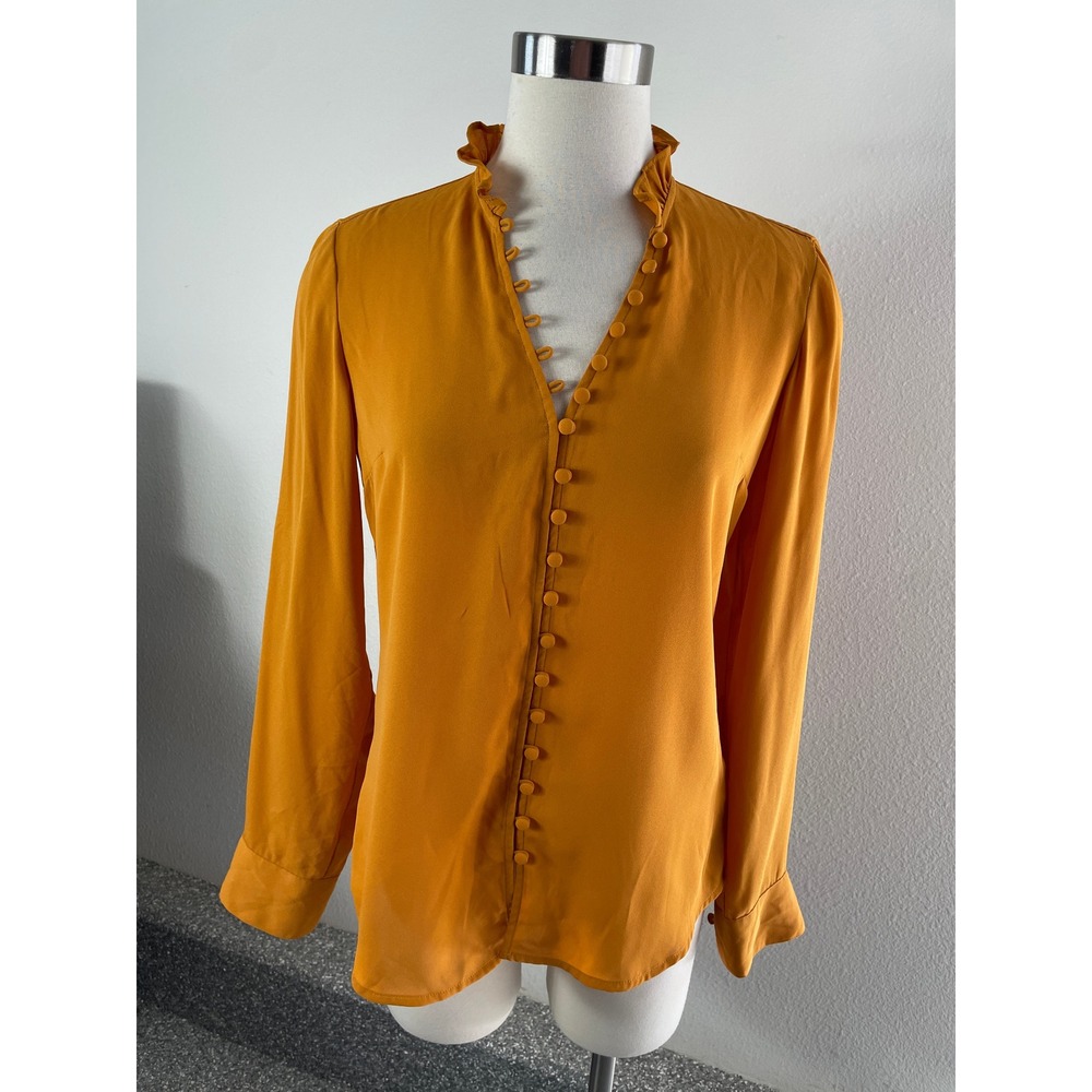 Express Portofino Shirt Womens Small Slim Fit Button Up Blouse Mustard Yellow